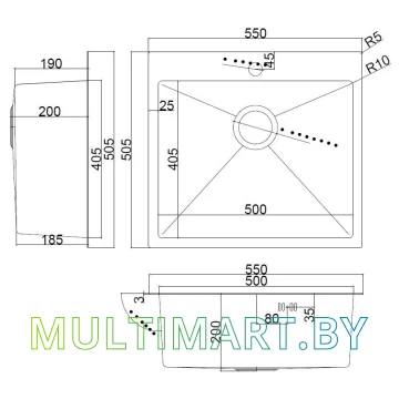 Кухонная мойка ARFEKA AF 550x505 Satin Nano картинка 5